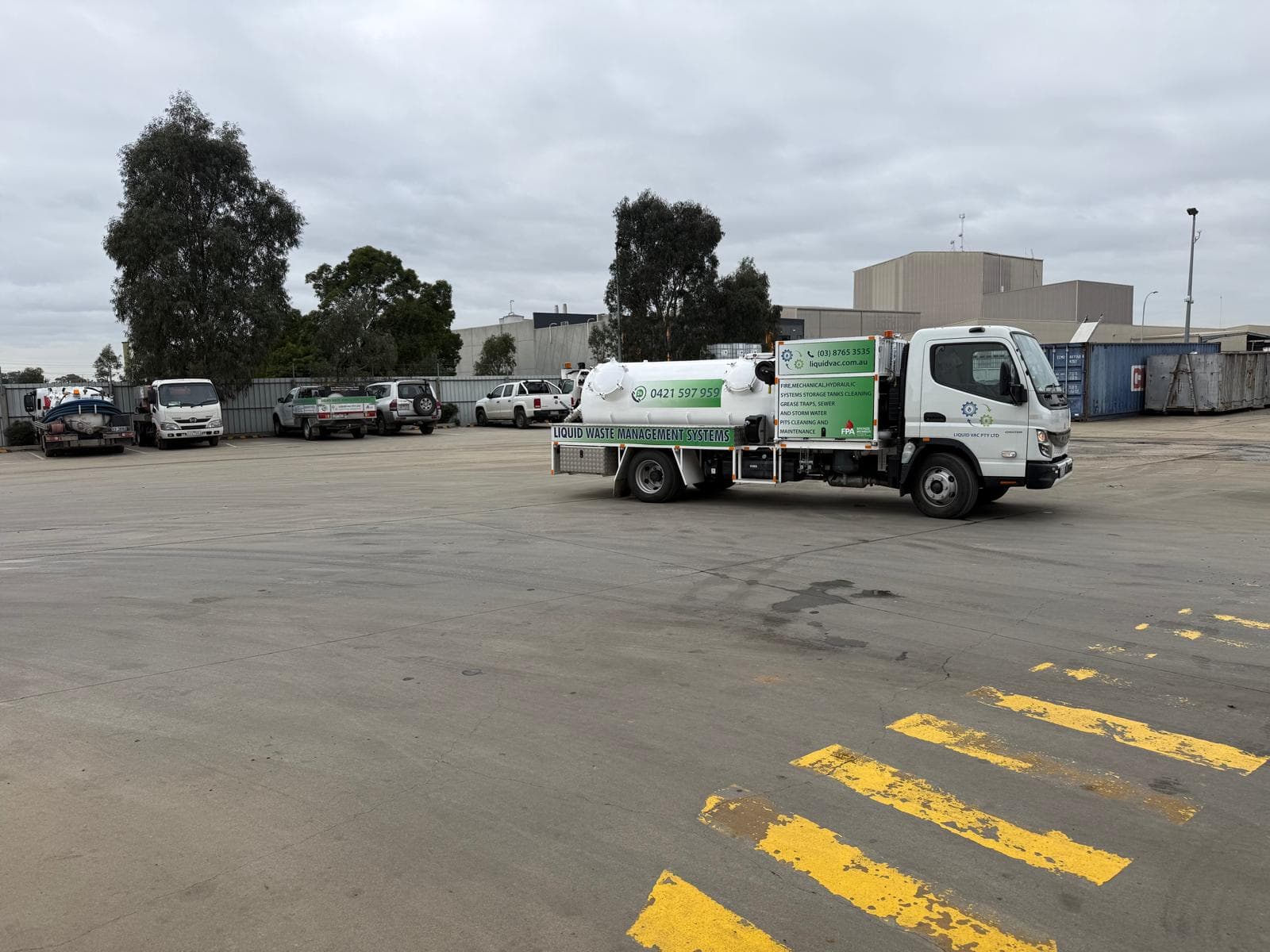 Liquid Vac vacuum truck moving through the company operating yard
